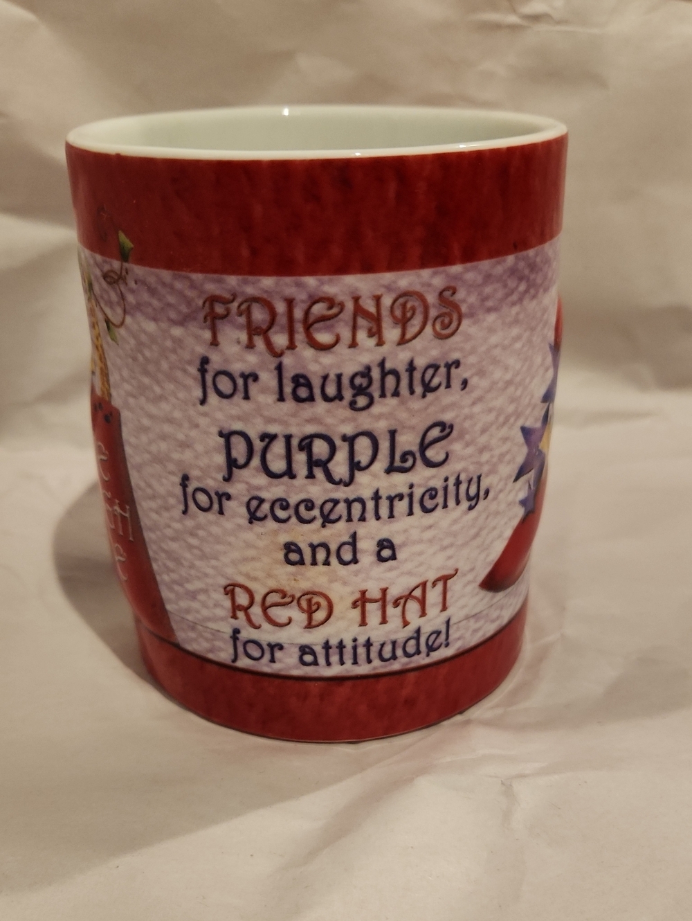Coffee Mug Cup Friends Red Hat Attitude 2004 Enesco Friends Live Laugh Love